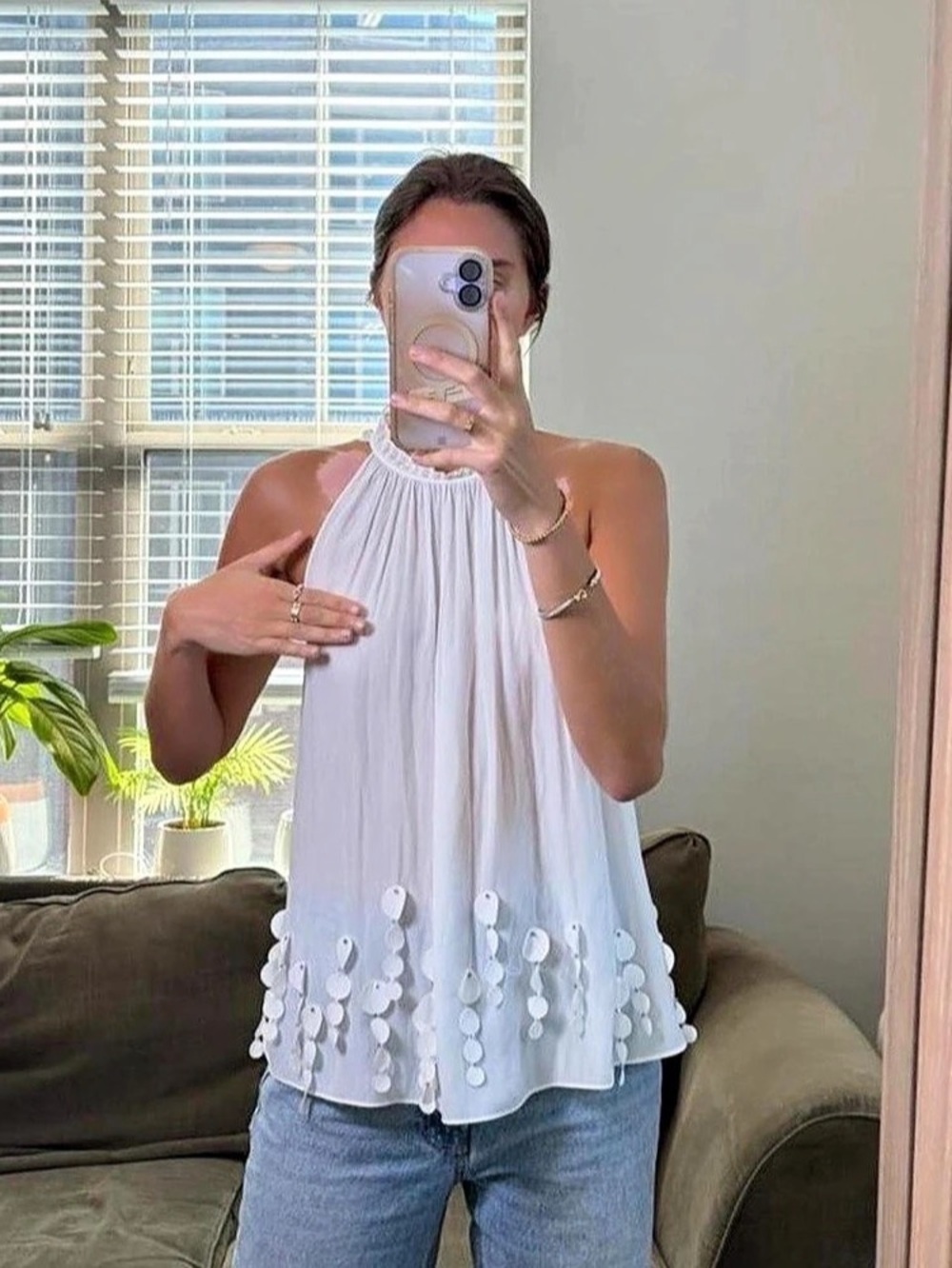 Ramy Brook white sleeveless haltered blouse